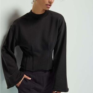 NATION Las Angeles Black Rocky Sweatshirt Raw Hem Darted Cotton Women’s M $188